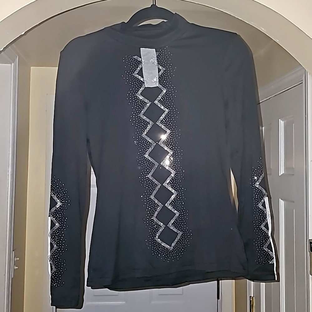 Black Rhinestone Designer Top by Denater Size S